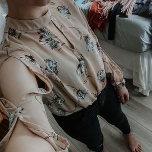 Flattering Skin Revealing Long Sleeve Floral Blouse